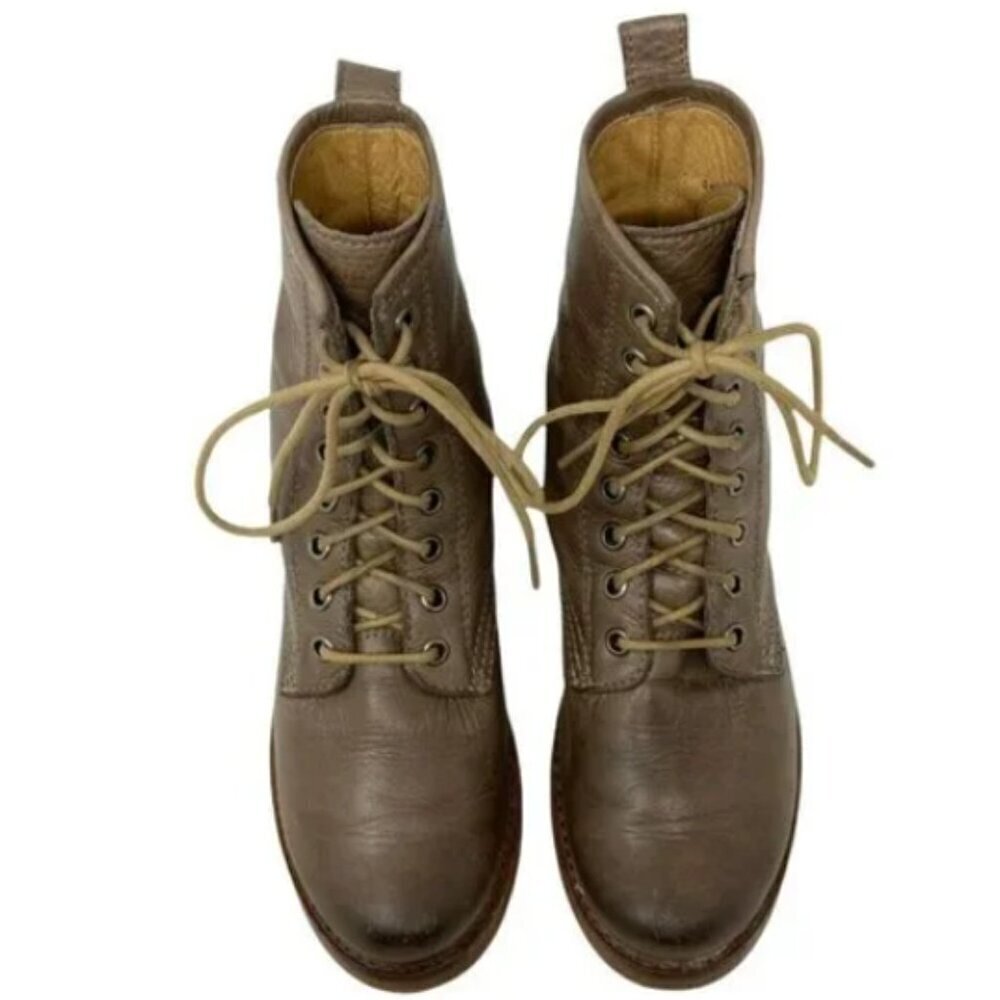 Frye Veronica Taupe Leather Combat Lace Up Ankle Boots - Size 5.5 - Picture 3 of 8